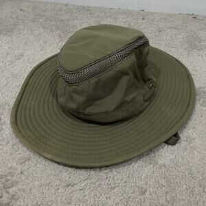 Tilley LTM6 Airflo Sun Hat Fitted Mens 7 1/4 Khaki Green Wide Brim Nylon Hiking